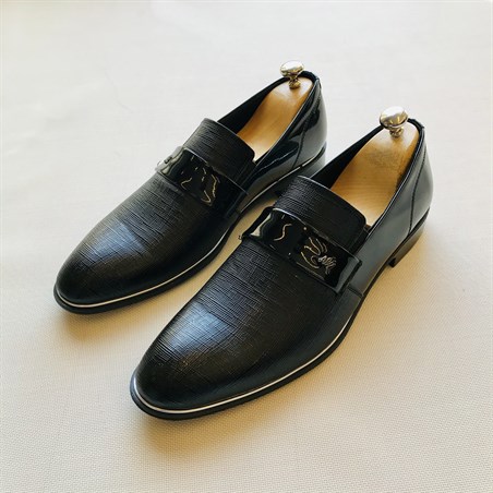 İtalyan stil damatlık erkek rugan ayakkabı Siyah T4895
