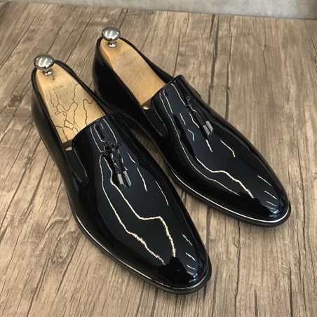 İtalyan stil damatlık erkek rugan ayakkabı siyah T4817