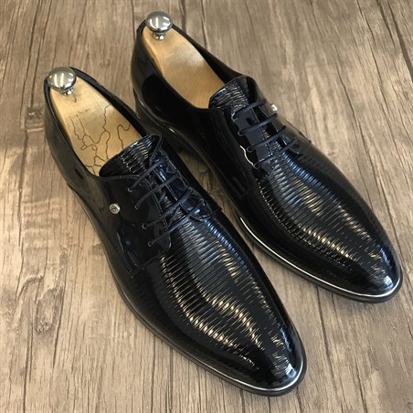 İtalyan stil damatlık erkek rugan ayakkabı siyah T4816