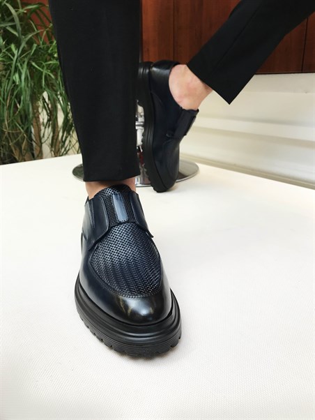 İtalyan Stil İç dış naturel deri erkek ayakkabı lacivert T6767