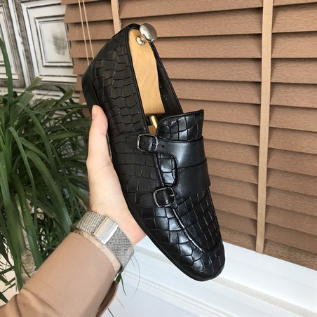 İtalyan stil iç dış naturel deri erkek ayakkabı Siyah T5630