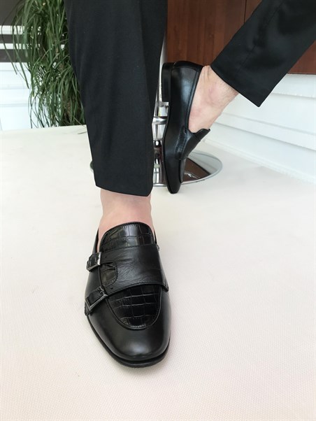 İtalyan stil iç dış naturel deri erkek ayakkabı Siyah T7204
