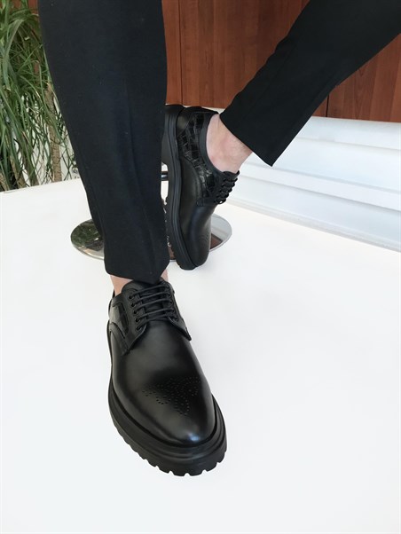 İtalyan stil iç dış naturel deri erkek ayakkabı Siyah T6720