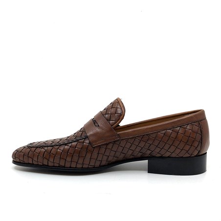 İtalyan stil iç dış naturel deri erkek ayakkabı Taba T7831