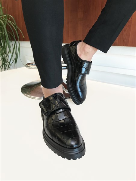 İtalyan stil iç dış naturel deri erkek ayakkabı Siyah T6721