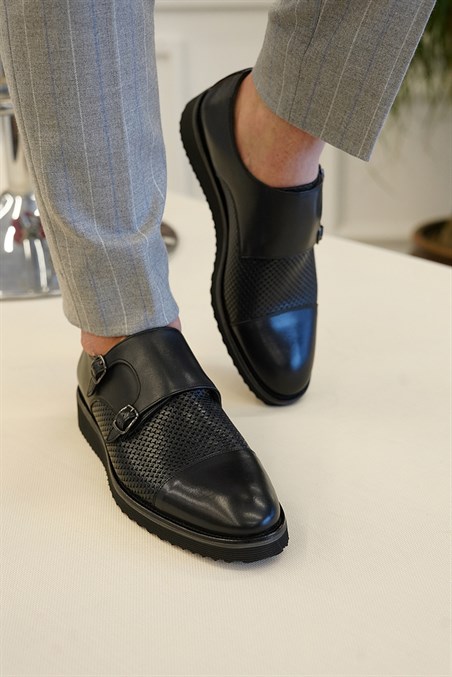 İtalyan stil iç dış naturel deri erkek ayakkabı Siyah T5658