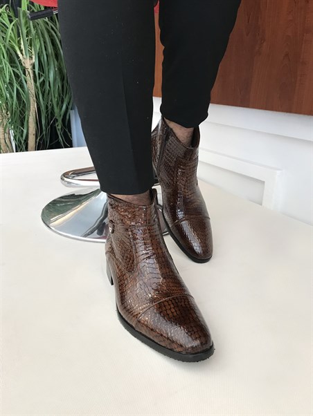 İtalyan stil iç dış naturel deri kışlık erkek bot ayakkabı Kahverengi T6560