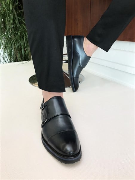 İtalyan stil iç dış naturel deri kışlık erkek ayakkabı lacivert T6790