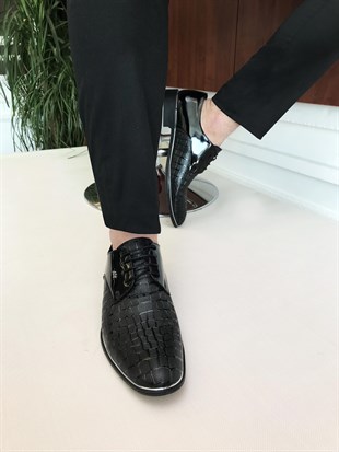 İtalyan stil damatlık erkek rugan ayakkabı siyah T6146