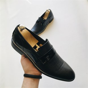 İtalyan stil damatlık erkek rugan ayakkabı Siyah T4895