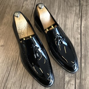 İtalyan stil damatlık erkek rugan ayakkabı siyah T4818