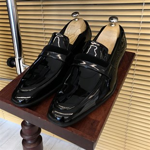 İtalyan stil damatlık erkek rugan ayakkabı siyah T4819