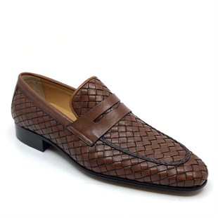 İtalyan stil iç dış naturel deri erkek ayakkabı Taba T7831