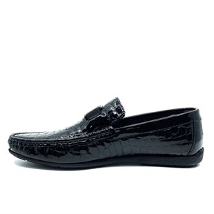 İtalyan stil iç dış naturel deri erkek ayakkabı Siyah T7834
