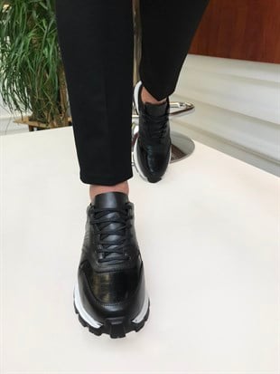 İtalyan Stil İç dış naturel deri erkek ayakkabı Siyah T6761