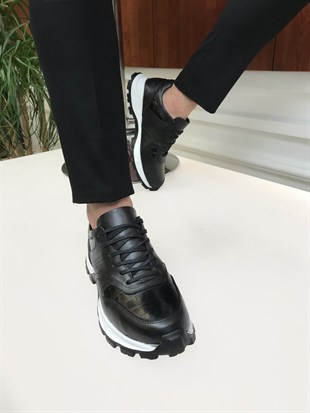 İtalyan Stil İç dış naturel deri erkek ayakkabı Siyah T6761