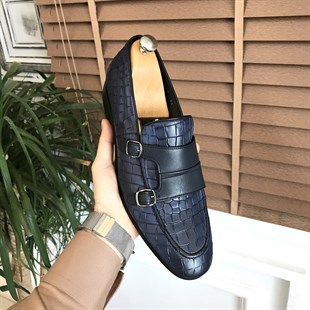 İtalyan stil iç dış naturel deri erkek ayakkabı Lacivert T5610