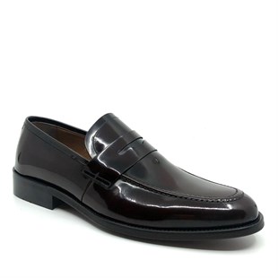 İtalyan stil iç dış naturel deri erkek ayakkabı Bordo T7571