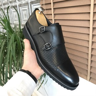 İtalyan stil iç dış naturel deri erkek ayakkabı Siyah T5658