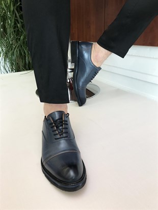 İtalyan Stil İç dış naturel deri erkek ayakkabı Lacivert T6738
