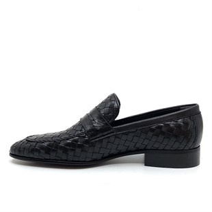İtalyan stil iç dış naturel deri erkek ayakkabı Siyah T7855