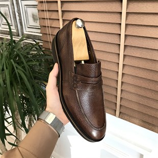 İtalyan stil iç dış naturel deri erkek ayakkabı Kahverengi T5623