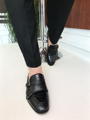 İtalyan stil iç dış naturel deri erkek ayakkabı Siyah T7204