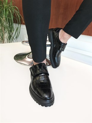 İtalyan stil iç dış naturel deri erkek ayakkabı Siyah T6721