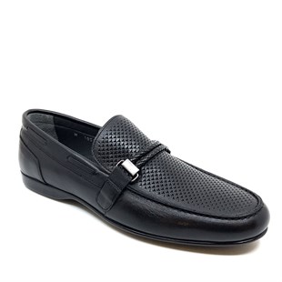 İtalyan stil iç dış naturel deri erkek ayakkabı Siyah T7843