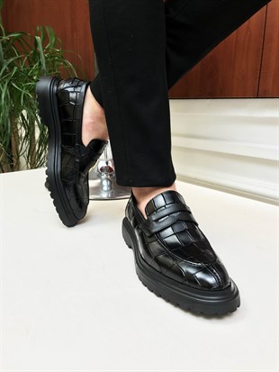 İtalyan Stil İç dış naturel deri erkek ayakkabı siyah T6764
