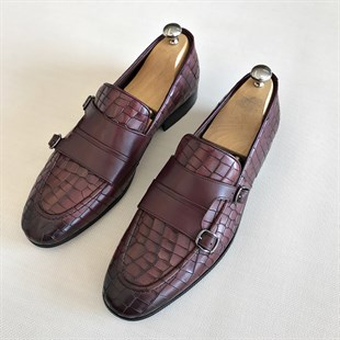 İtalyan stil iç dış naturel deri erkek ayakkabı Bordo T5661