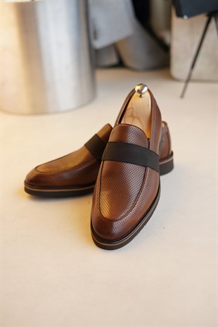İtalyan stil iç dış naturel deri erkek ayakkabı Camel T5014