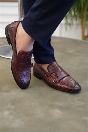 İtalyan stil iç dış naturel deri erkek ayakkabı Bordo T5661