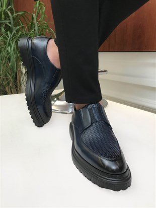 İtalyan Stil İç dış naturel deri erkek ayakkabı lacivert T6767