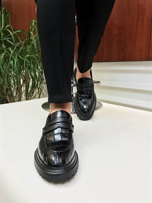 İtalyan Stil İç dış naturel deri erkek ayakkabı siyah T6764