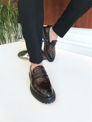 İtalyan stil iç dış naturel deri erkek ayakkabı Kahverengi T6728