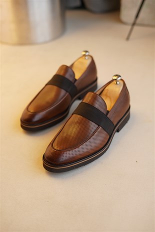 İtalyan stil iç dış naturel deri erkek ayakkabı Camel T5014