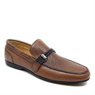 İtalyan stil iç dış naturel deri erkek ayakkabı Taba T7830