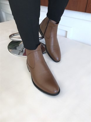 İtalyan stil iç dış naturel deri kışlık erkek bot ayakkabı kahve T6466