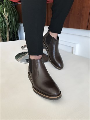 İtalyan stil iç dış naturel deri kışlık erkek bot ayakkabı kahve T6464