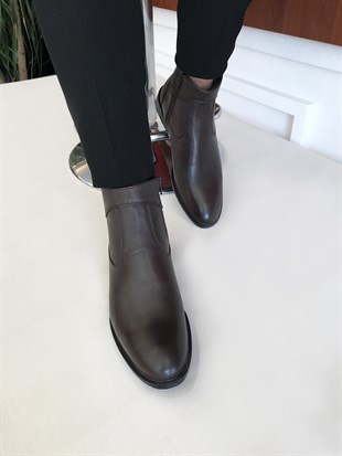 İtalyan stil iç dış naturel deri kışlık erkek bot ayakkabı kahverengi T6566