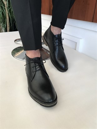 İtalyan stil iç dış naturel deri kışlık erkek bot ayakkabı Siyah T6563