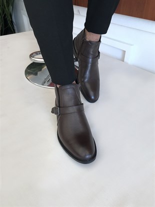 İtalyan stil iç dış naturel deri kışlık erkek bot ayakkabı kahverengi T4034