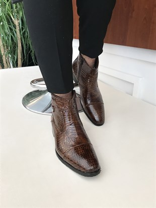 İtalyan stil iç dış naturel deri kışlık erkek bot ayakkabı Kahverengi T6560
