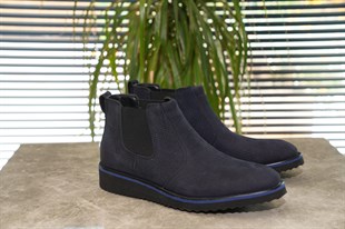 İtalyan stil iç dış naturel deri kışlık erkek bot ayakkabı Lacivert T4631