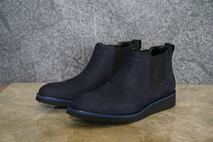 İtalyan stil iç dış naturel deri kışlık erkek bot ayakkabı Lacivert T4631