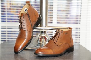 İtalyan stil iç dış naturel deri kışlık erkek bot ayakkabı camel T4033